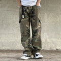 Mens American-style Streetwear Retro Loose Straight-fit Camouflage Work Pants