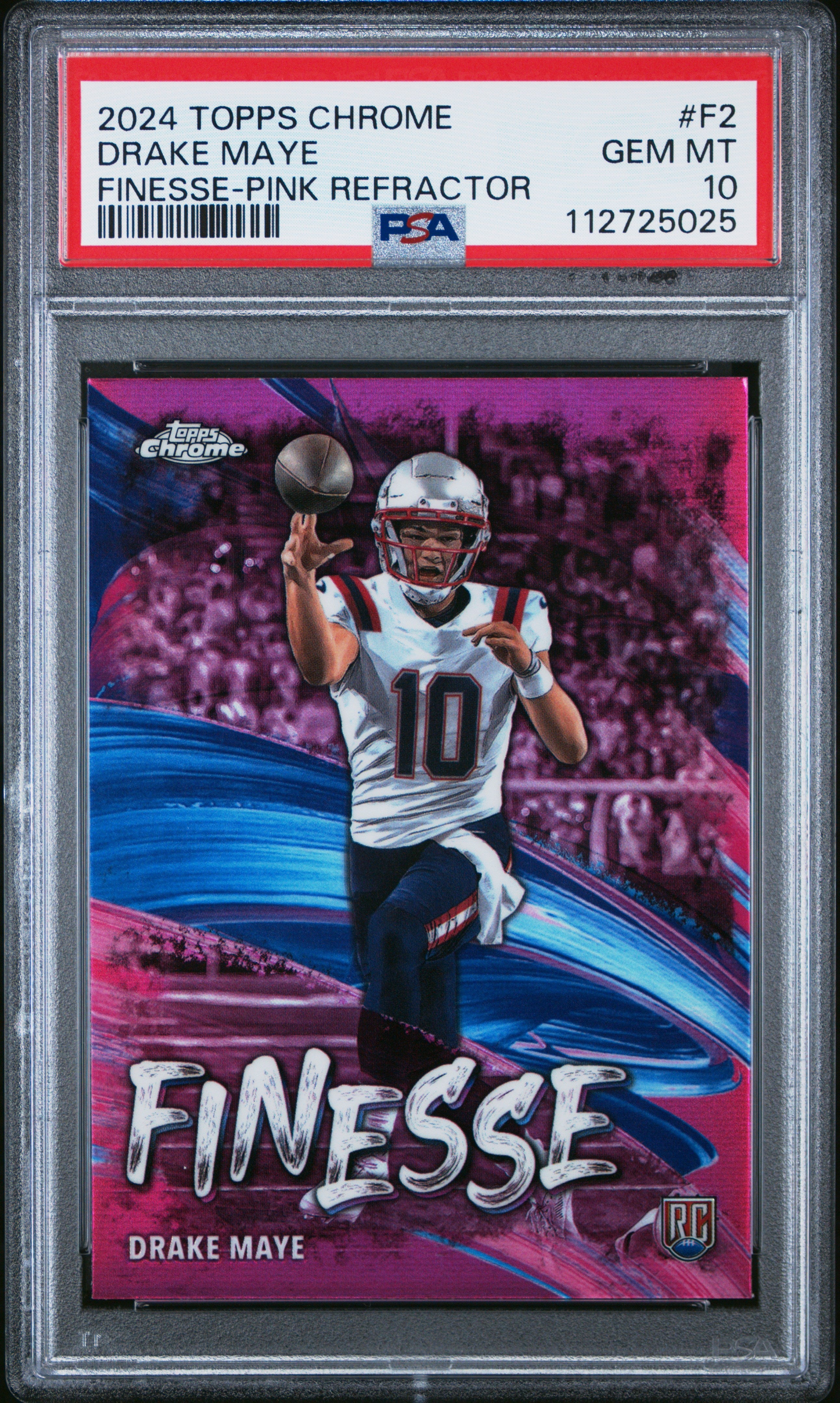 Graded 2024 Topps Chrome Drake Maye #F2 Finesse Pink Refractor Rookie RC Football Card PSA 10 Gem Mint