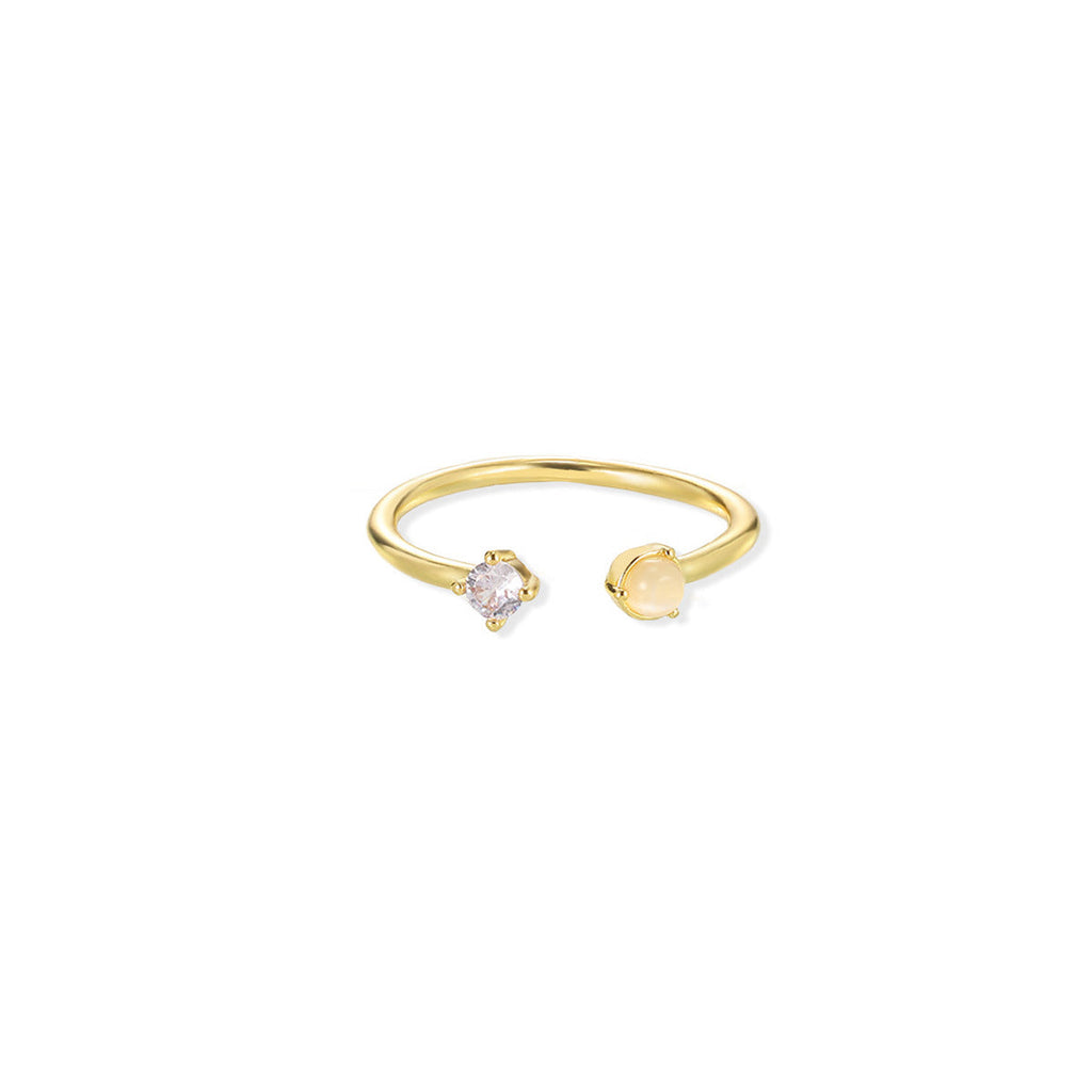 European And American Light-luxury 2-color Birthstone Peach-heart Zircon Stainless Steel 18K Gold-plated Womens Ring