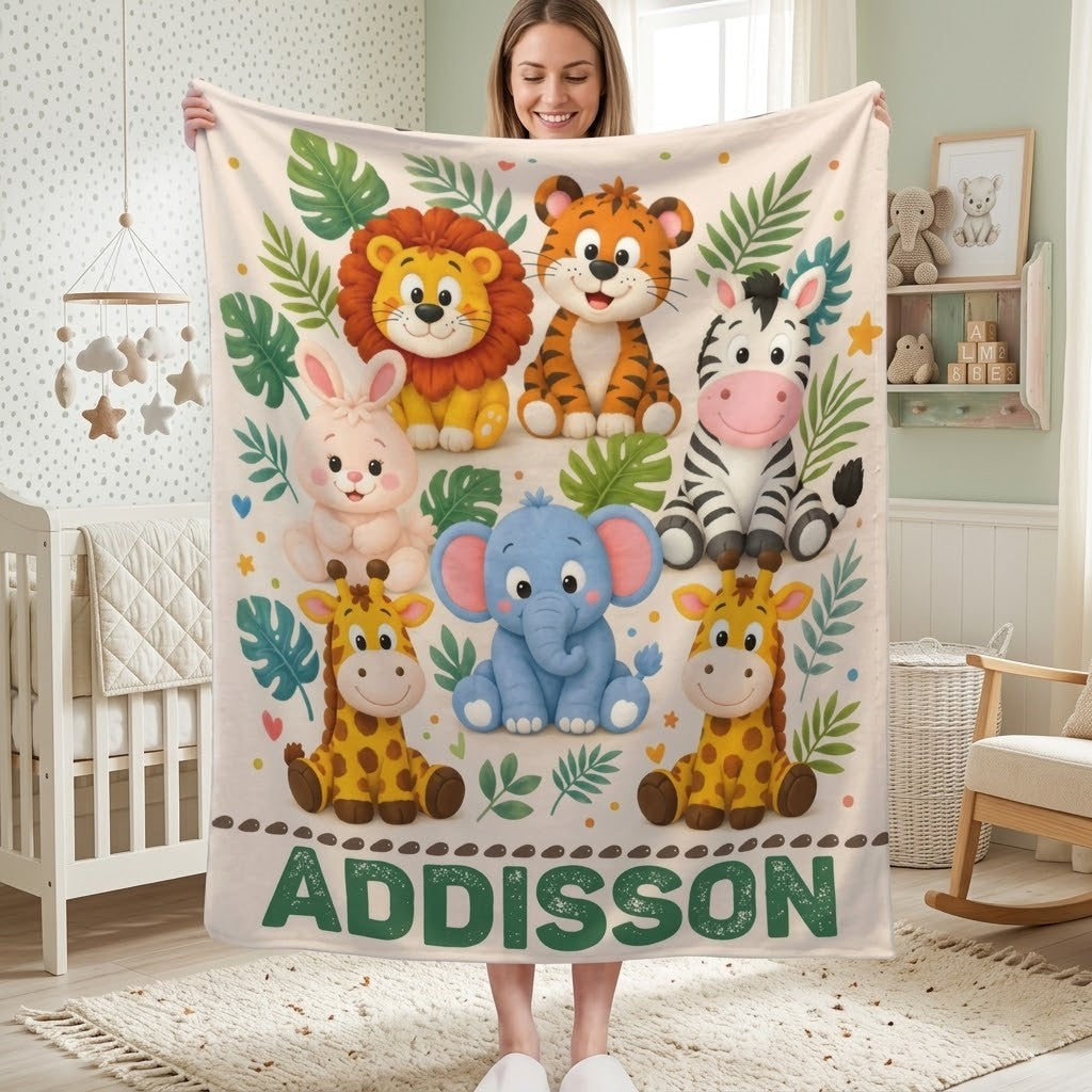 Personalized Safari Name Blanket 🦁 | Custom Baby Keepsake & Kids Gift | Nursery decor