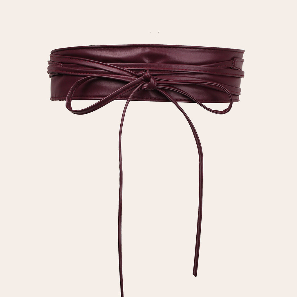 Womens Faux Leather Wide Waist Cincher With Lace-up Bow Detail Belt