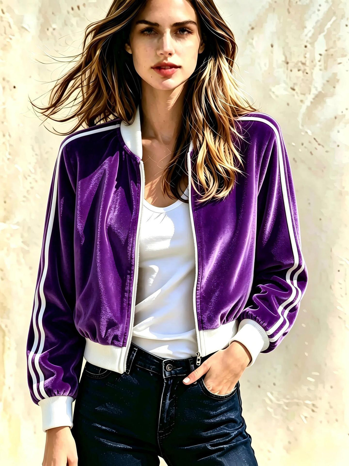 Stand-collar Sports Womens Casual Zip-up Jacket
