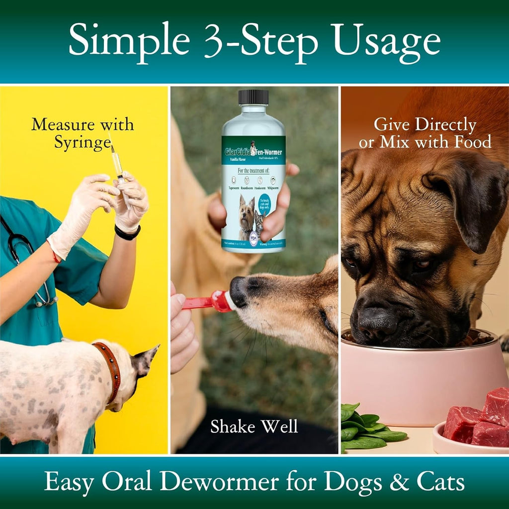 Liquid Dog Cat Dewormer Chicken Flavor 4oz with Dosing Syringe Made USA