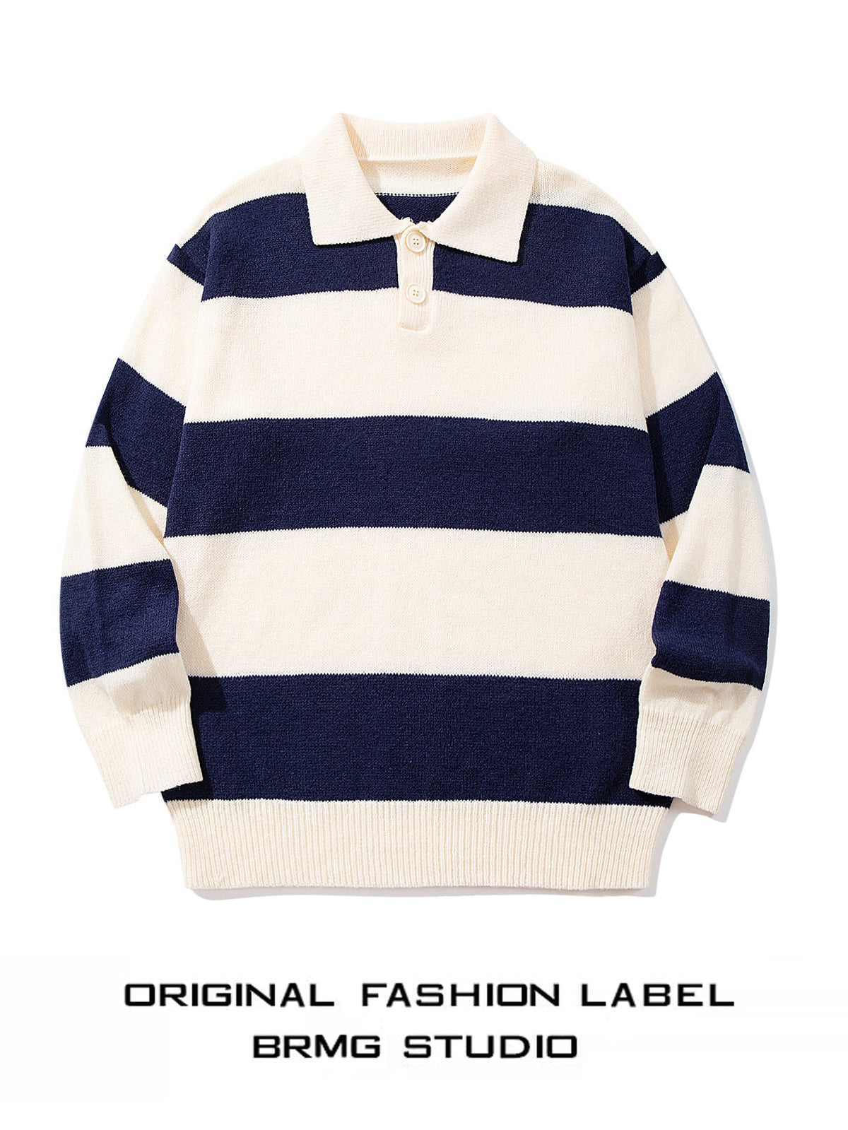 Mens Striped Knit Sweater With A Contrasting Color Collar