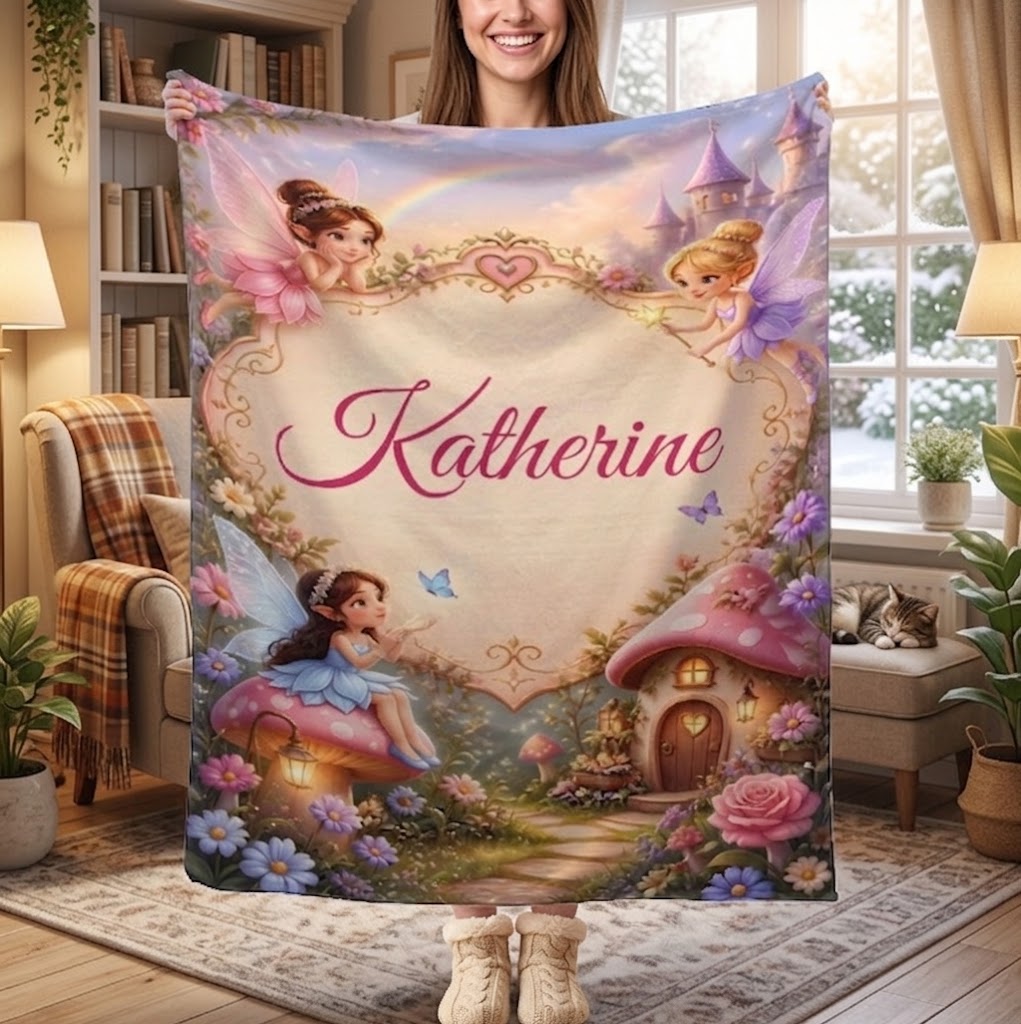 Once Upon a Time Fairy Tale Personalized Name Blanket – Enchanted Kids Fleece Throw