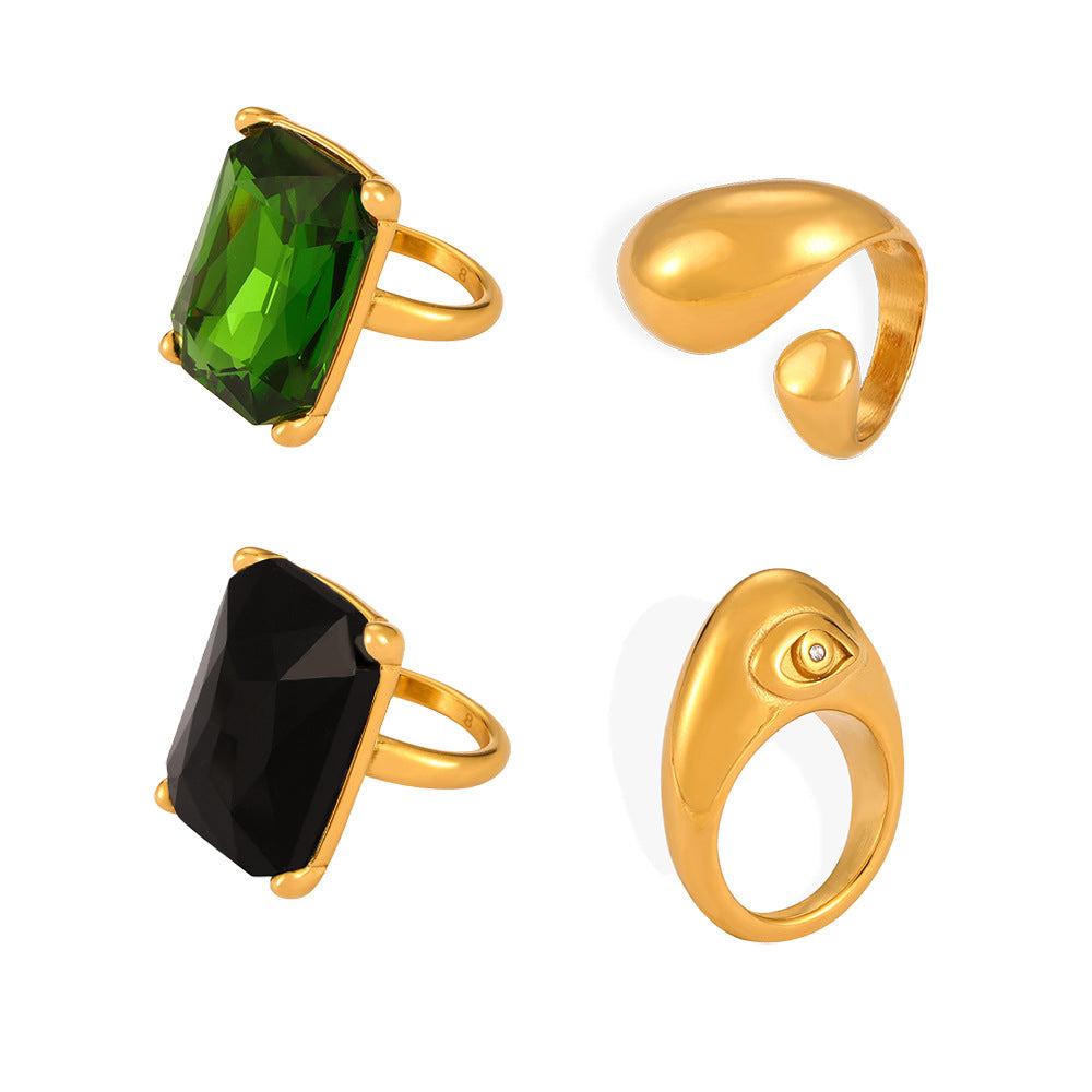 Ornament Inlaid Zircon Design Titanium Steel Gold Plated Niche Index Finger Ring