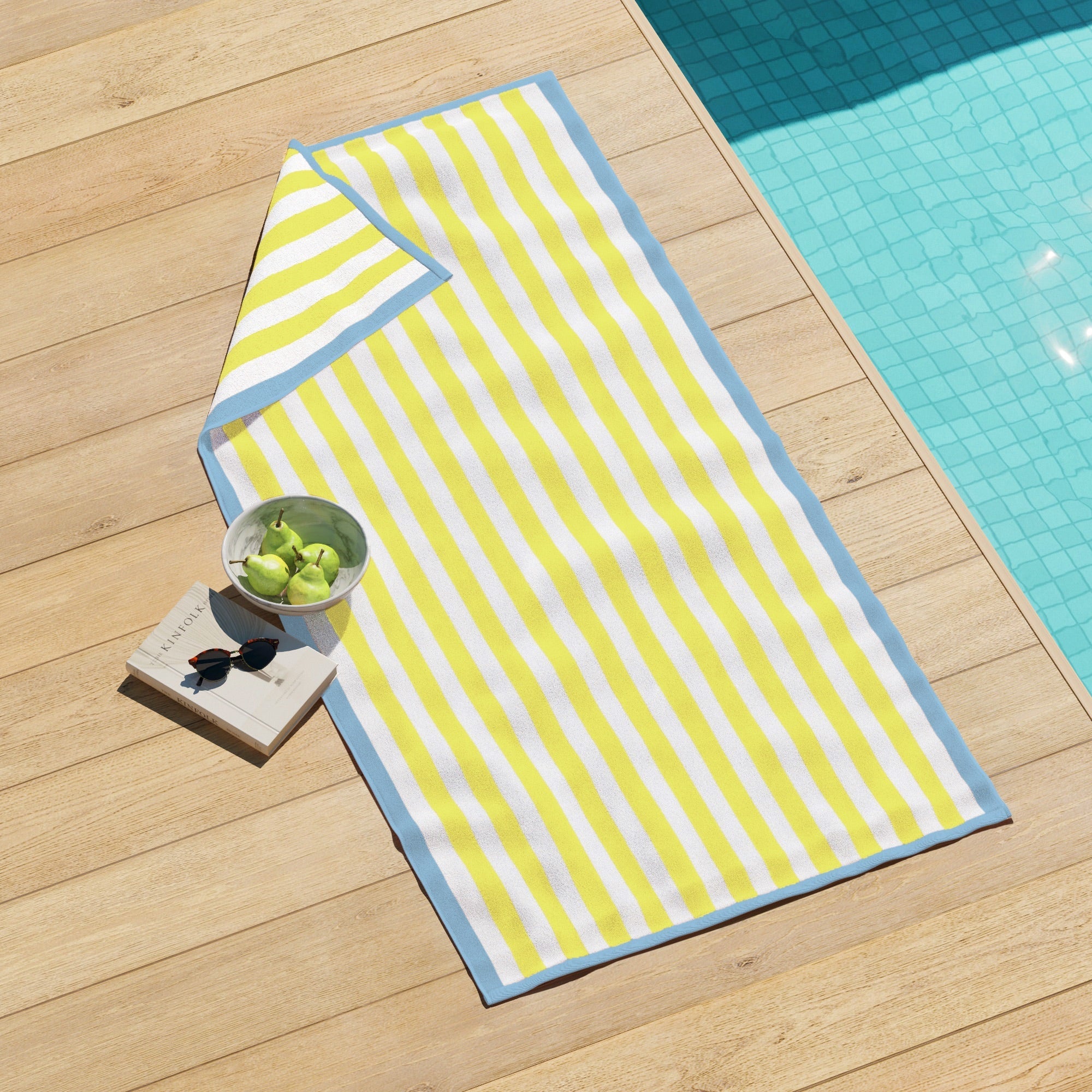 Oversized Striped Border Cabana Beach Towels - Santa Cruz