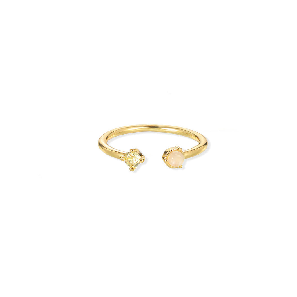 European And American Light-luxury 2-color Birthstone Peach-heart Zircon Stainless Steel 18K Gold-plated Womens Ring