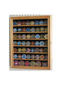Lockable Military Challenge Coin Display Case Cabinet Rack Holder (Oak Finish)