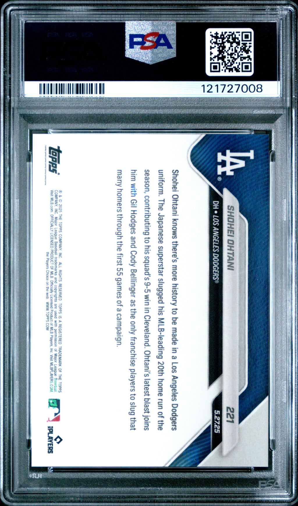 Graded 2025 Topps Now Shohei Ohtani #221 Baseball Card PSA 10 Gem Mint