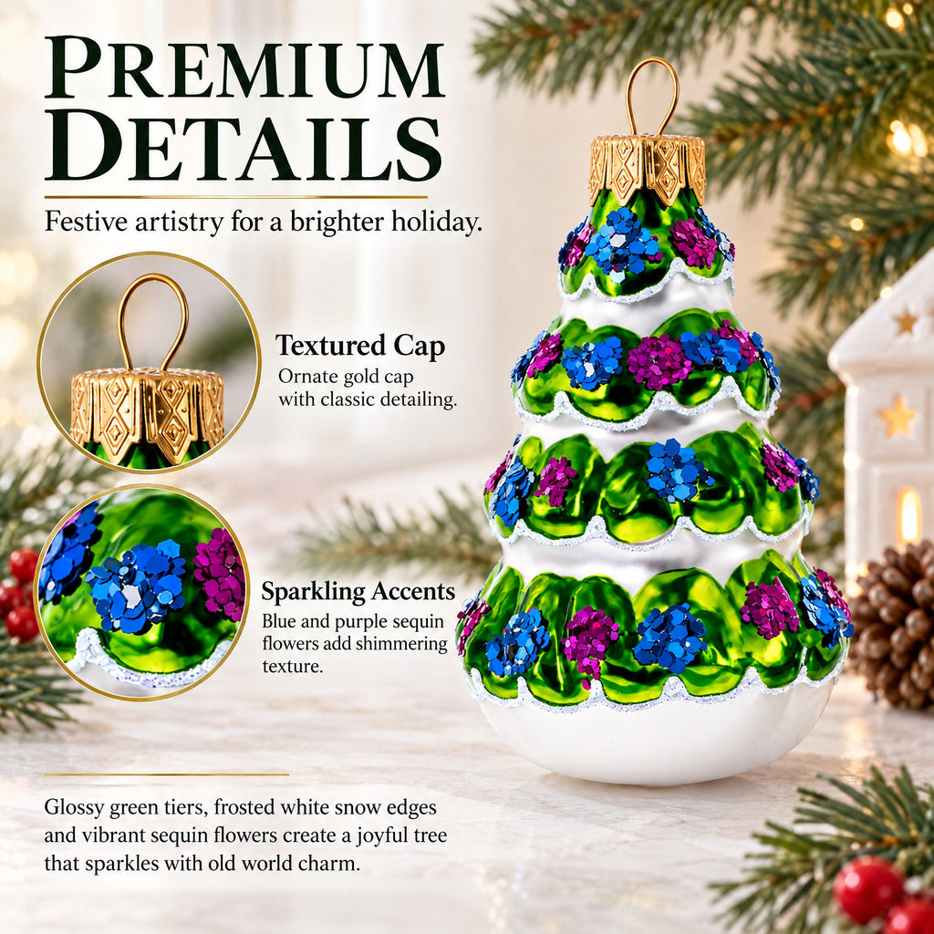 Snow-Covered Garland Tree Glass Christmas Ornament