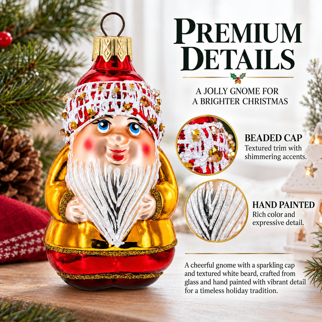 Chubby Gnome Glass Christmas Ornament