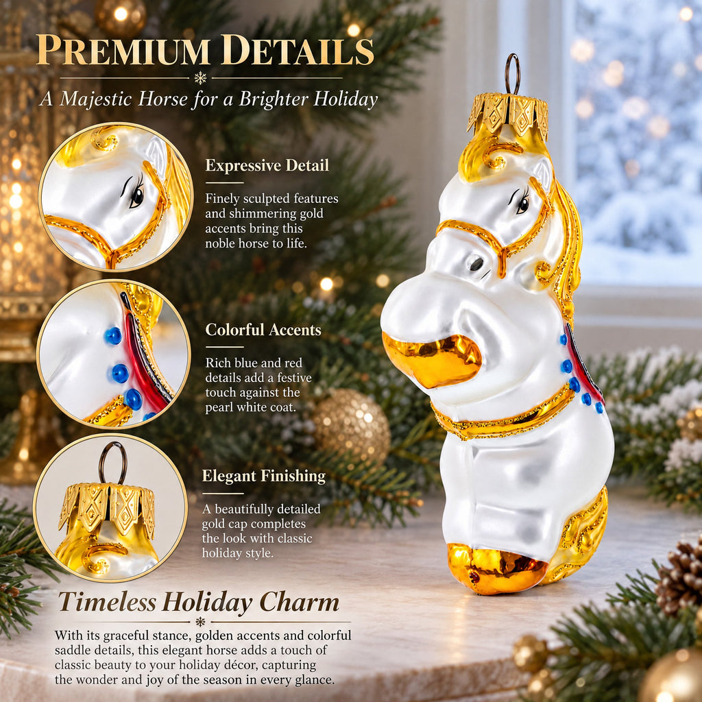 Circus Horse with Blue Saddle Glass Christmas Ornament