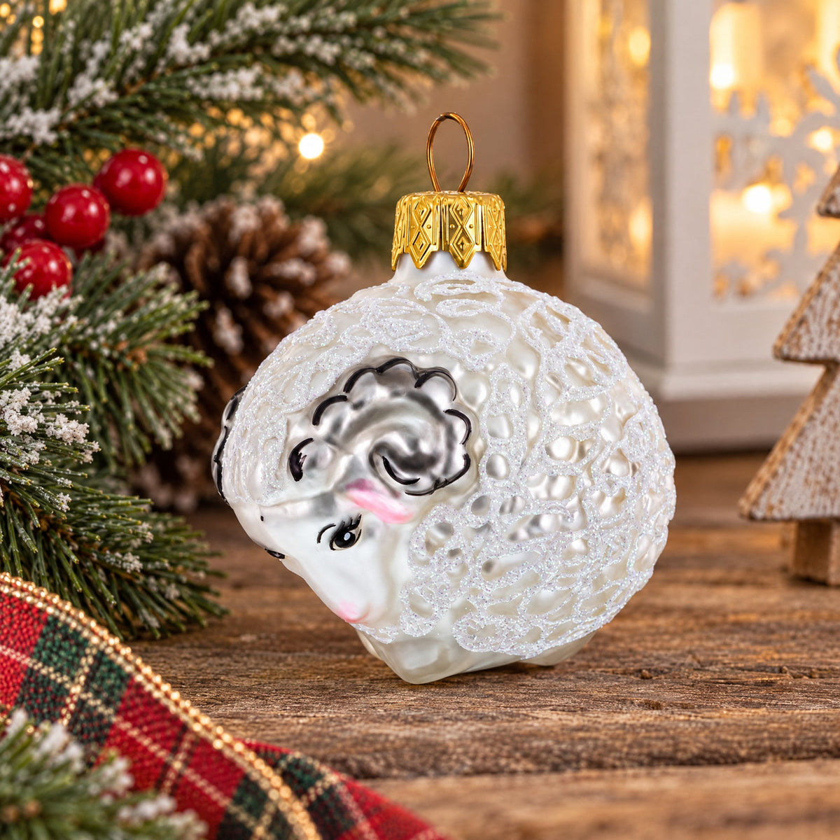 Woolly Ram with Curly Fleece Mini Glass Christmas Ornament