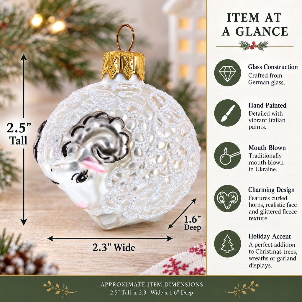 Woolly Ram with Curly Fleece Mini Glass Christmas Ornament