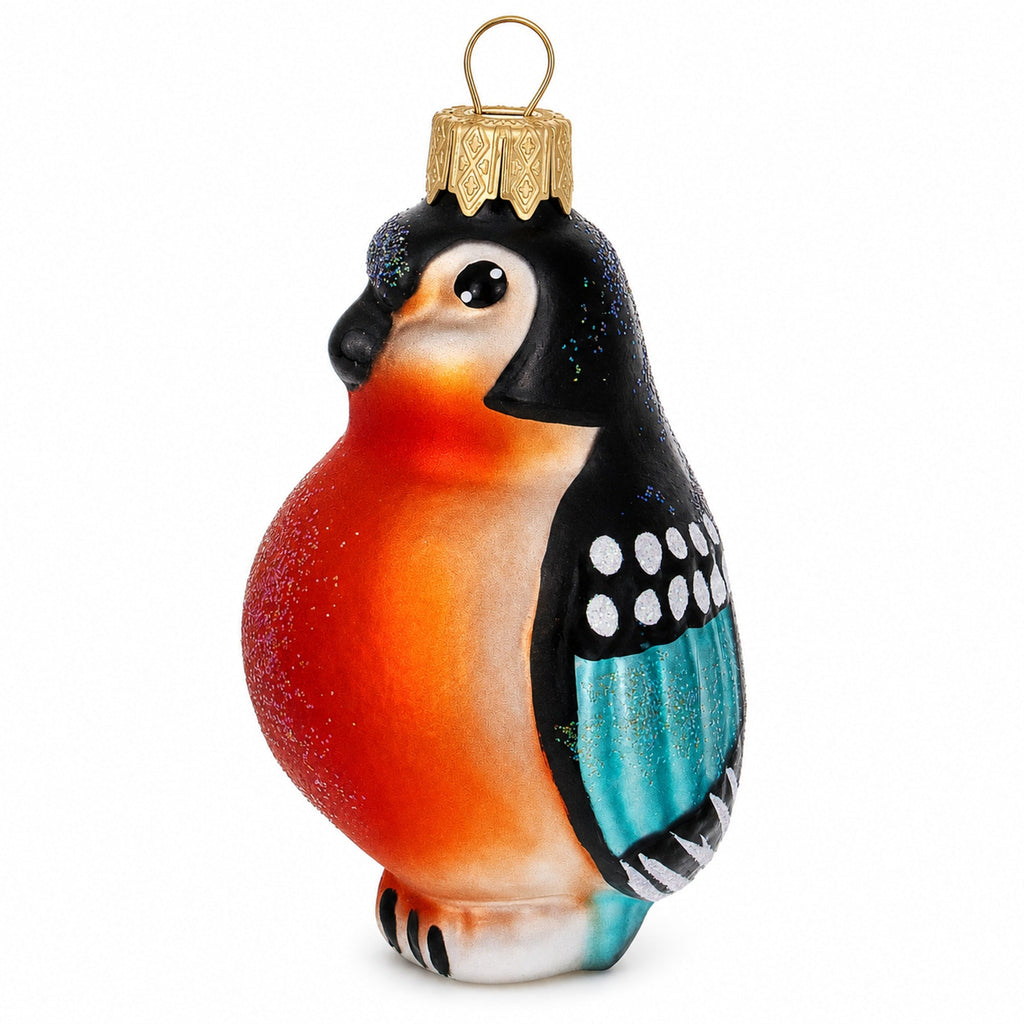 Bullfinch Bird Glass Christmas Ornament