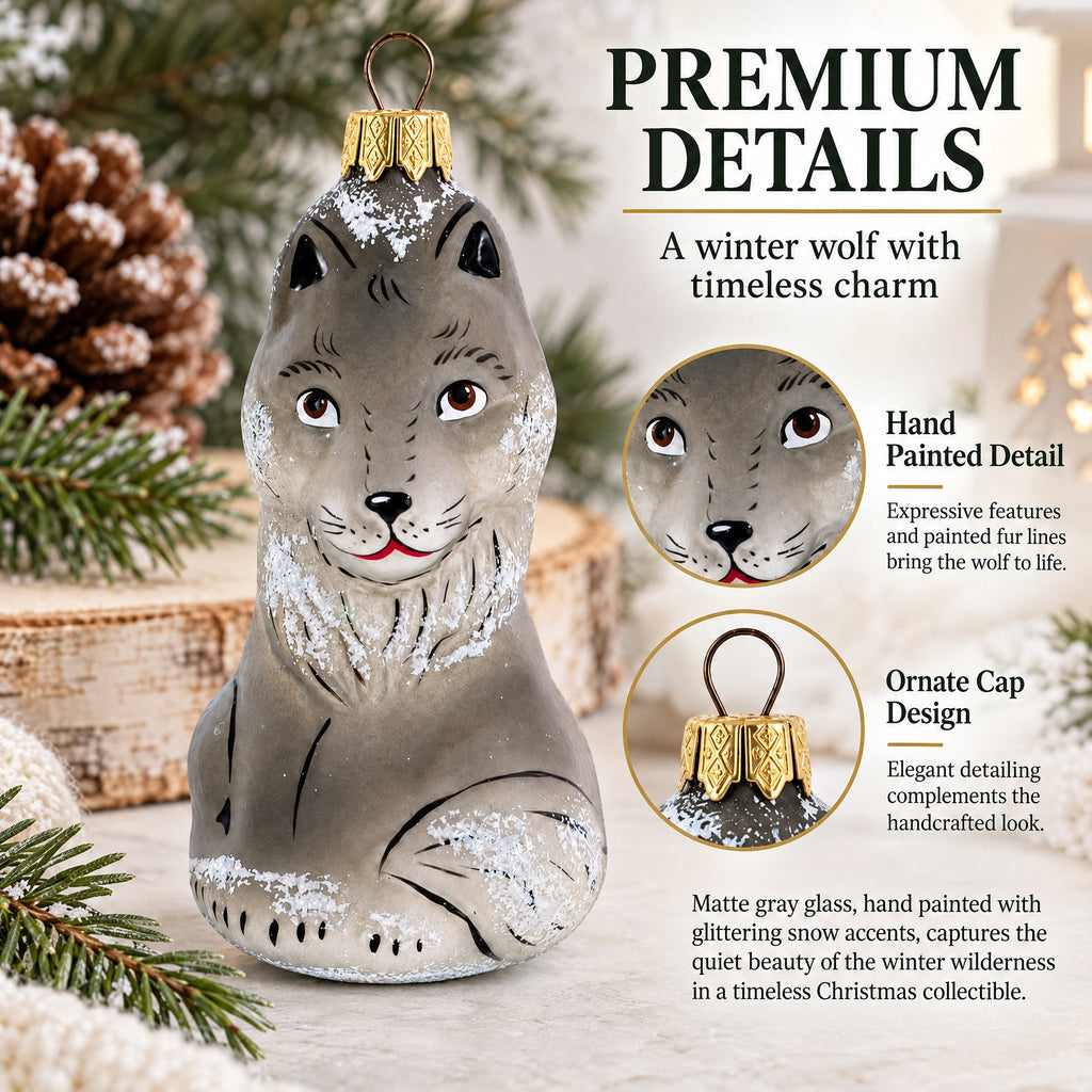 Gray Wolf Glass Christmas Ornament