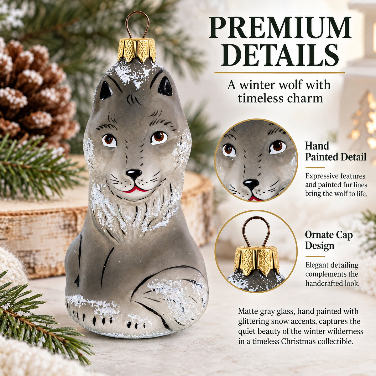 Gray Wolf Glass Christmas Ornament