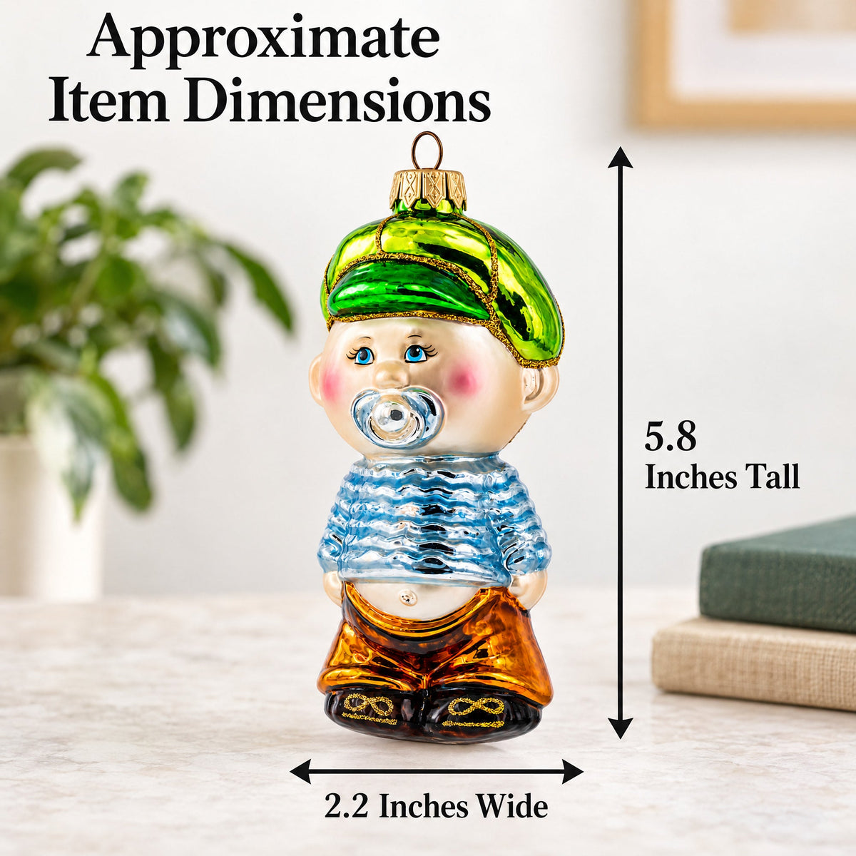 Toddler Boy With Pacifier Glass Christmas Ornament