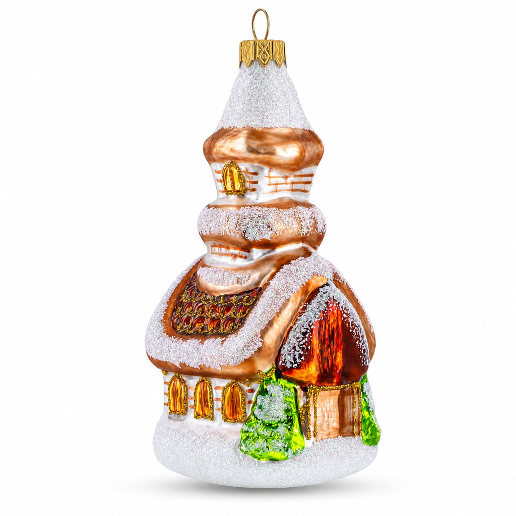 Snowy Cottage Cabin Glass Christmas Ornament