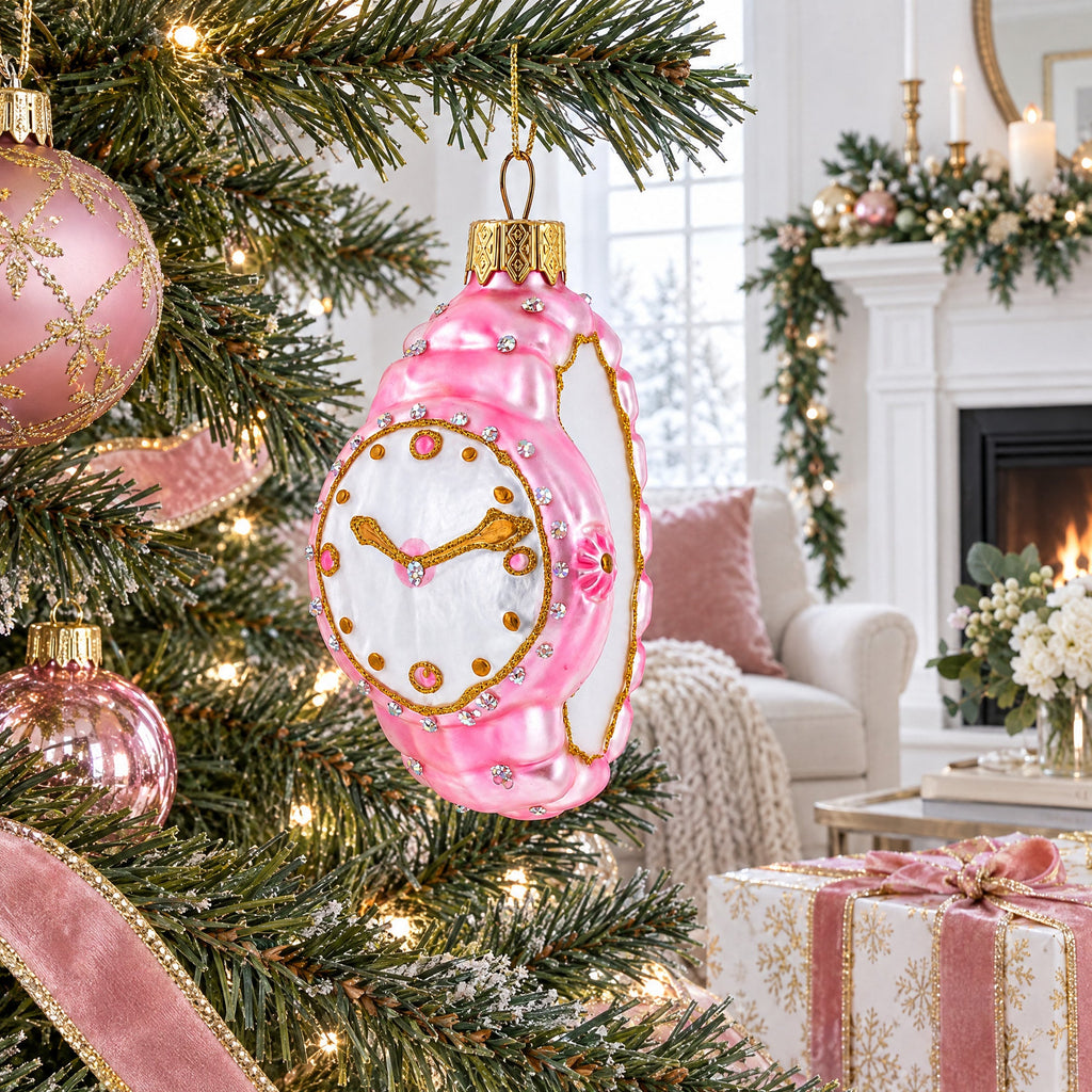 Elegant Pink Wristwatch Glass Christmas Ornament