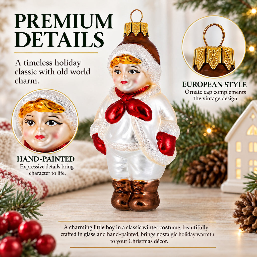 Boy Wearing Vintage Style Costume Glass Ornament