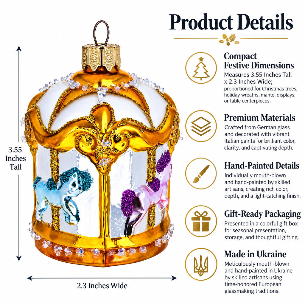 Golden Carousel Glass Christmas Ornament