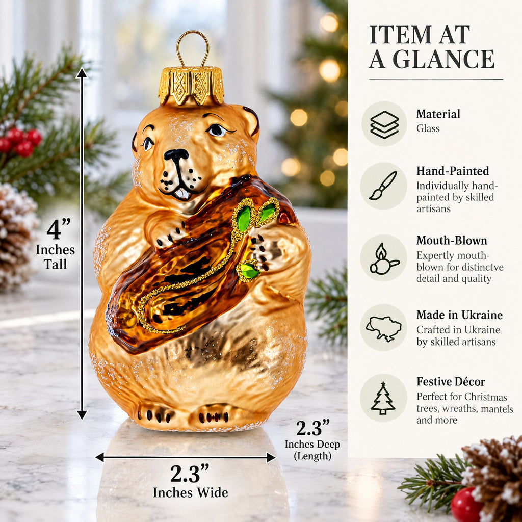 Otter Holding a Log Glass Christmas Ornament