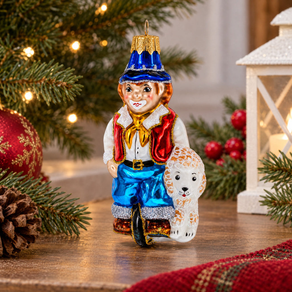Clown Riding Wheel Glass Christmas Ornament