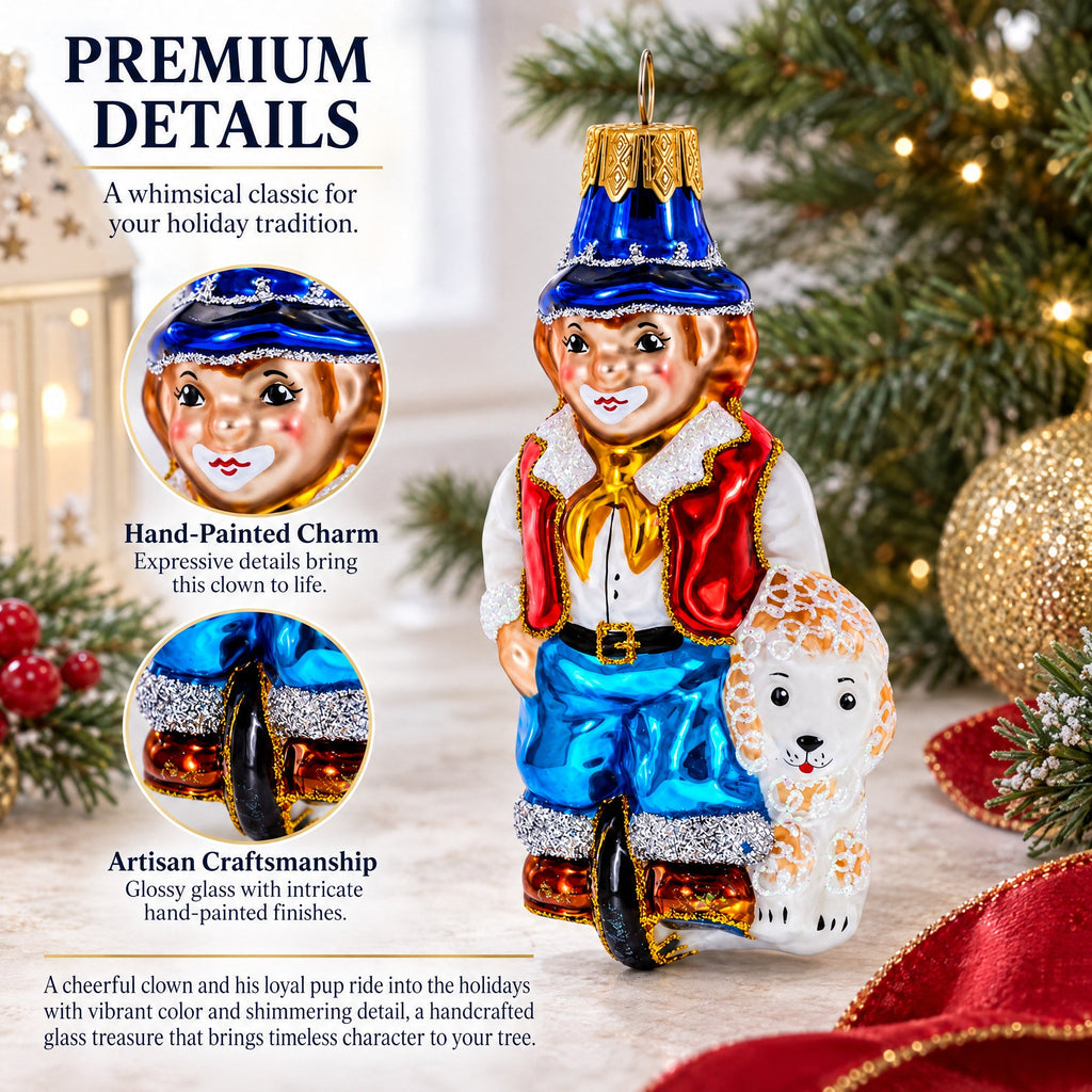 Clown Riding Wheel Glass Christmas Ornament