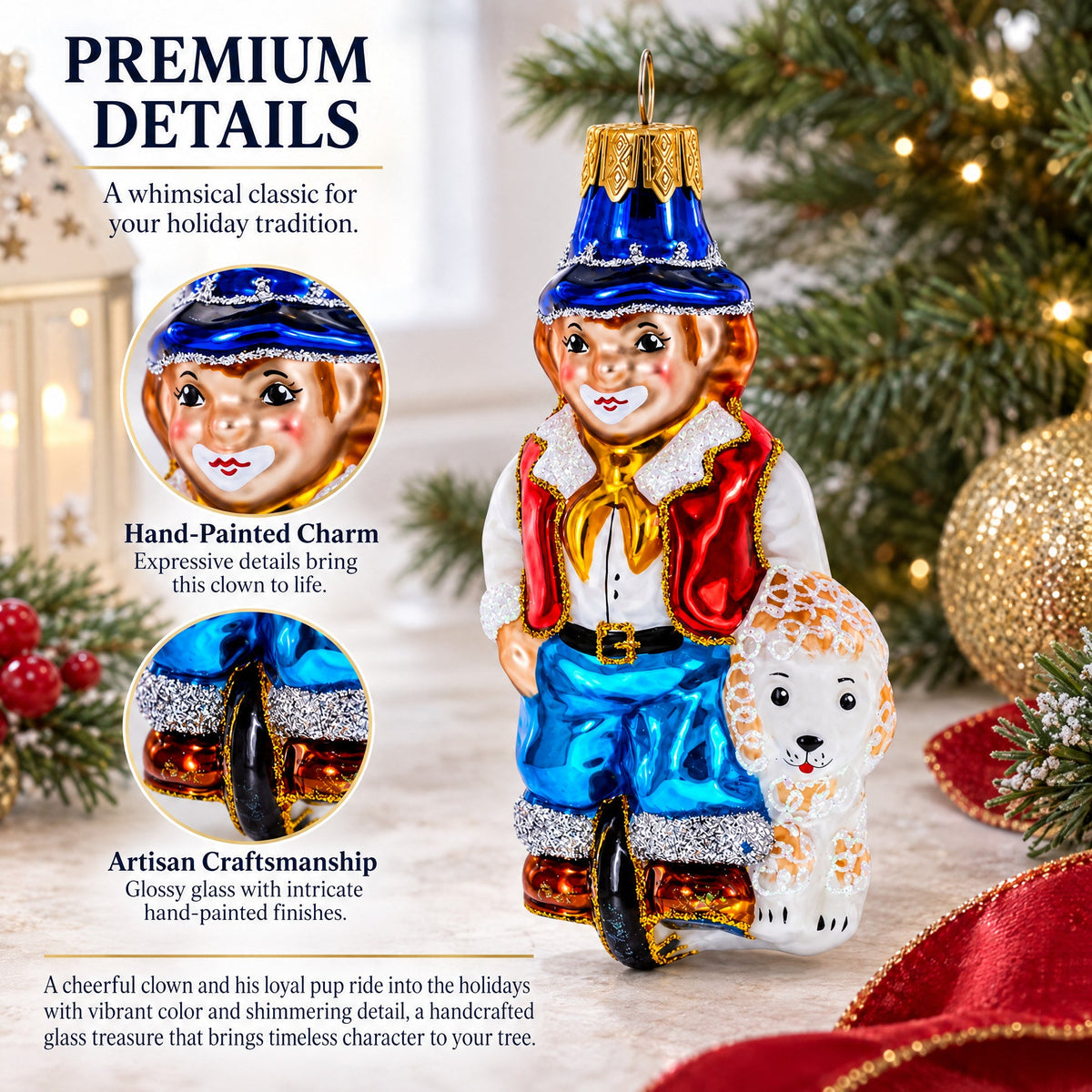 Clown Riding Wheel Glass Christmas Ornament