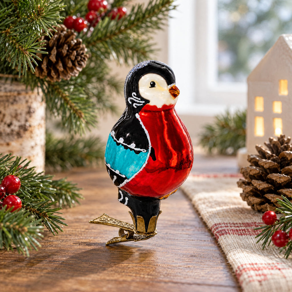 Red-Breasted Songbird Clip-on Glass Christmas Ornament