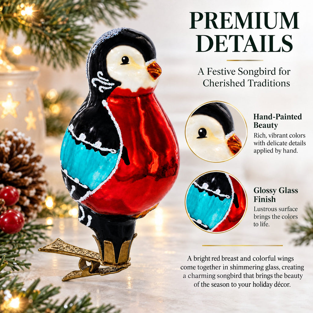 Red-Breasted Songbird Clip-on Glass Christmas Ornament