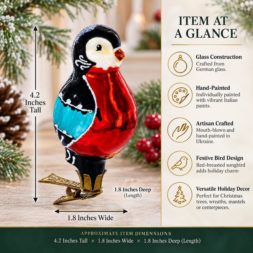 Red-Breasted Songbird Clip-on Glass Christmas Ornament