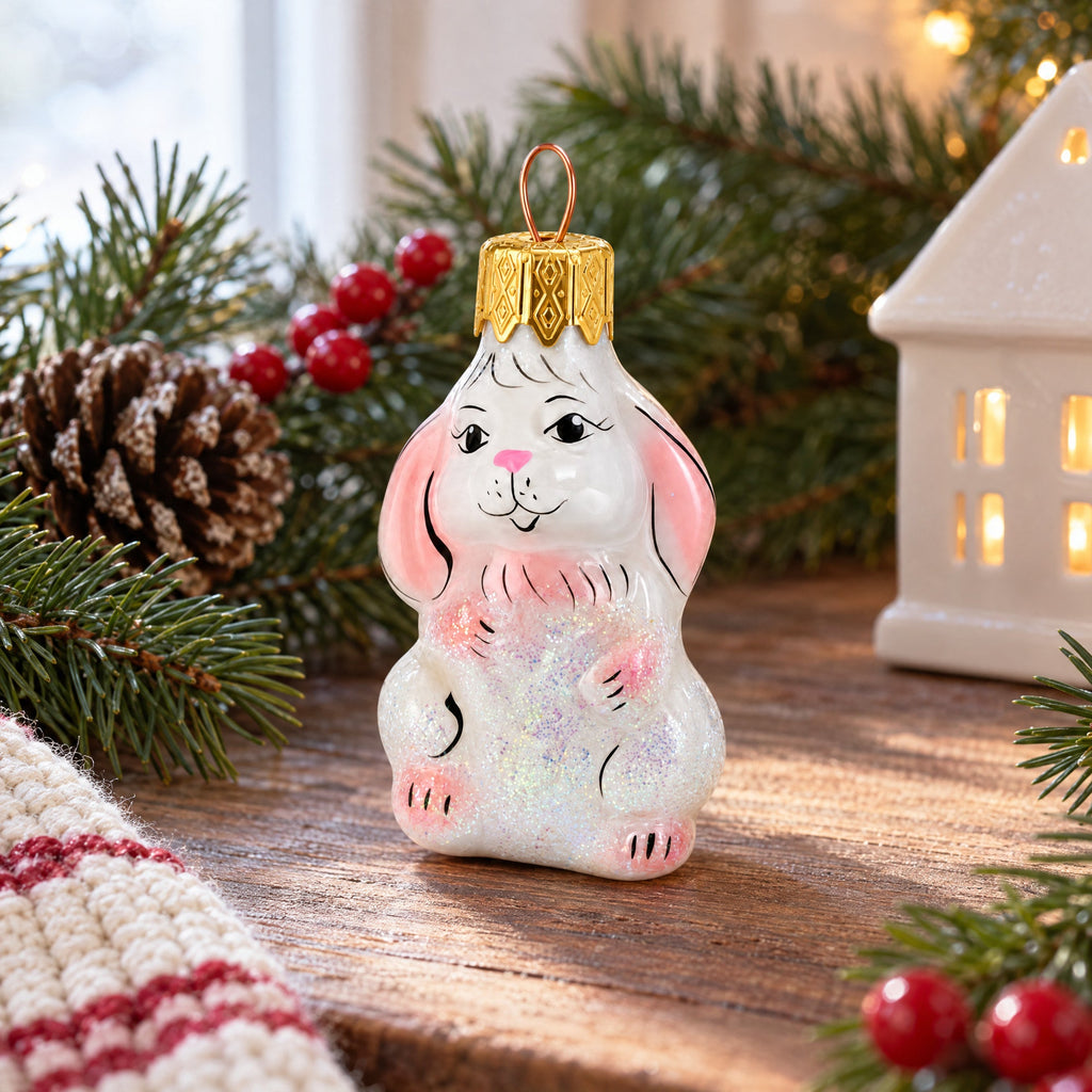 Sweet Lop Ear Bunny Glass Christmas Ornament