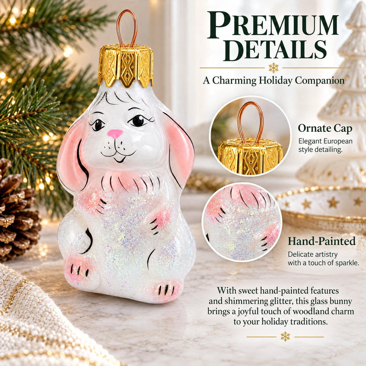 Sweet Lop Ear Bunny Glass Christmas Ornament