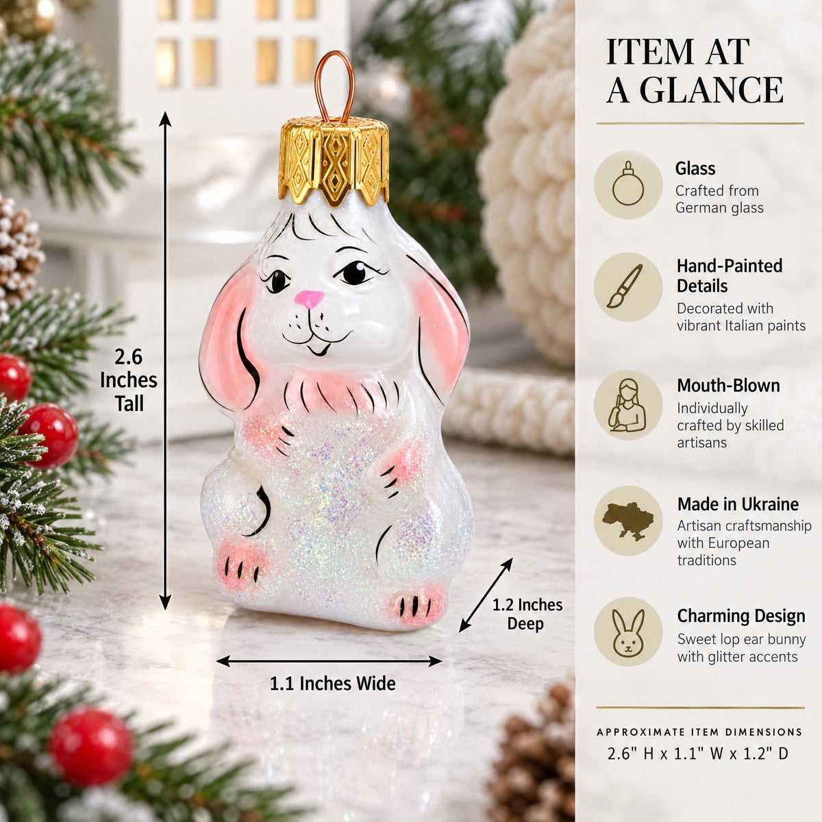 Sweet Lop Ear Bunny Glass Christmas Ornament