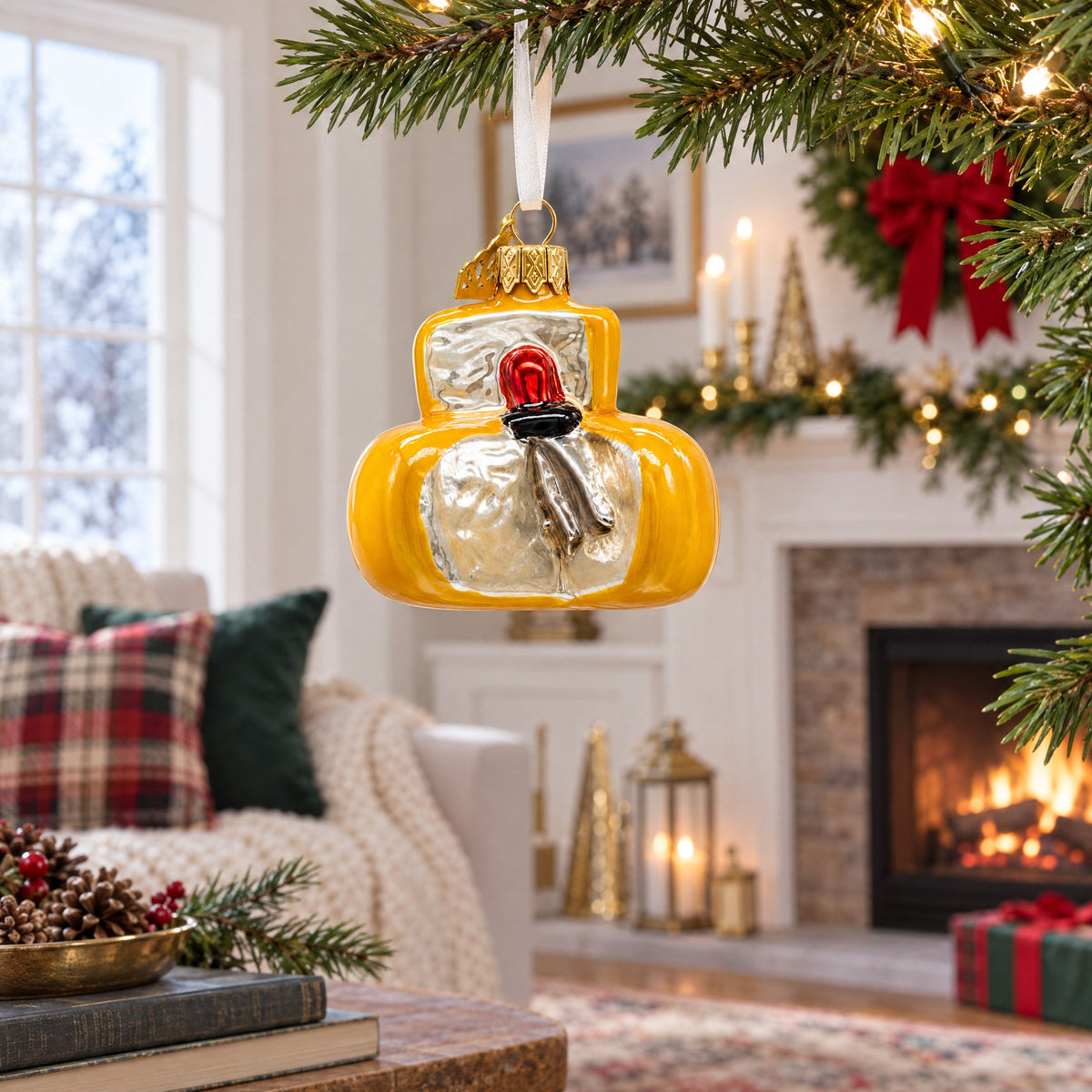 Gourmet Cheese Wheel Glass Christmas Ornament