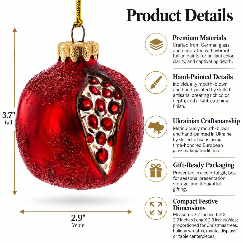 Pomegranate with Cut Open Seed Details Glass Christmas Ornament