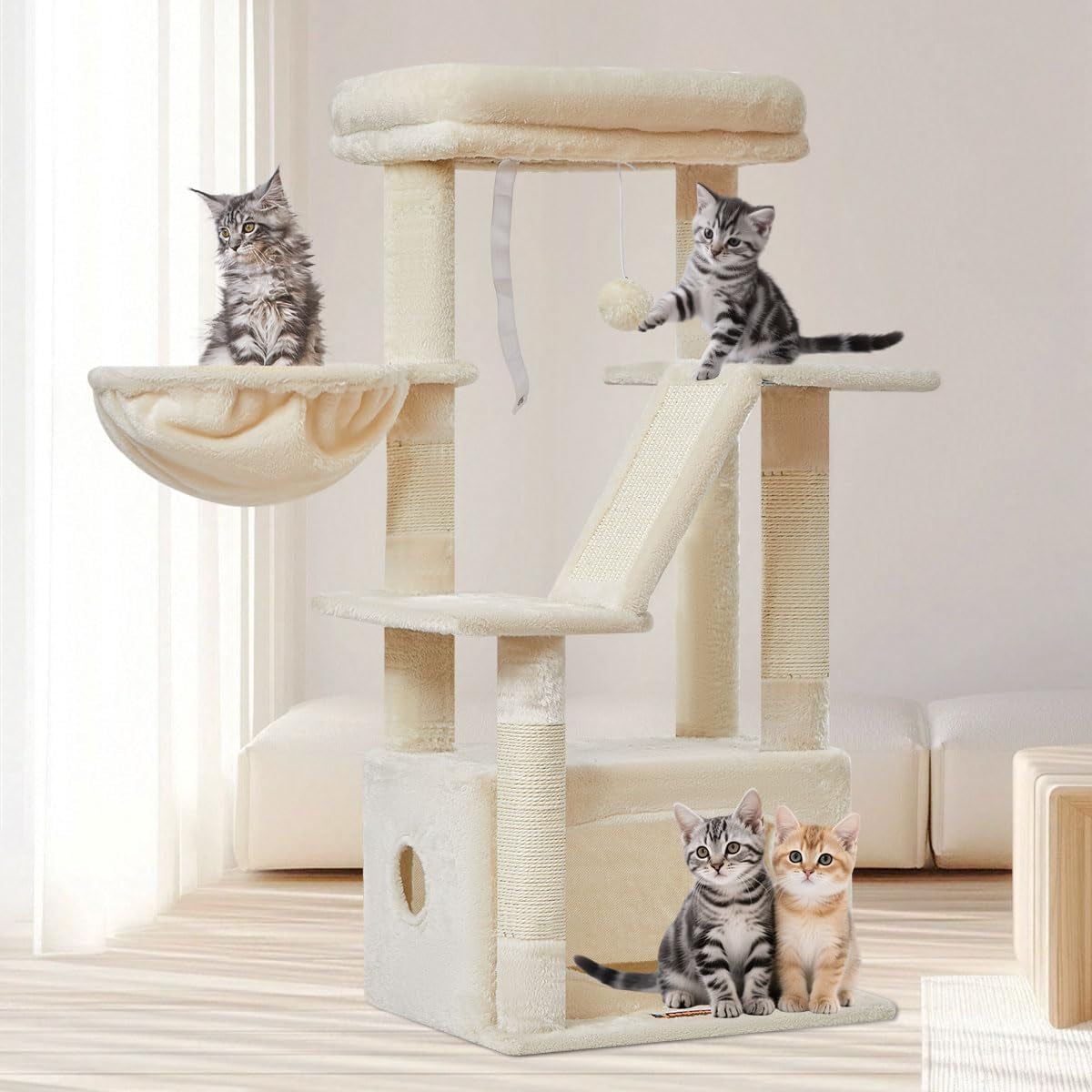 38-Inch Cat Tree for Indoor Cats with Condo, Hammock & Perch