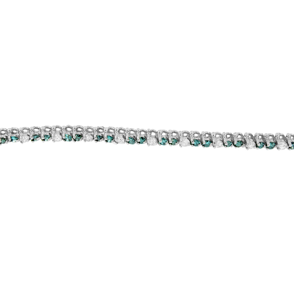 14K White Gold 4-5/8 Cttw White and Blue Diamond Tennis Bracelet 7 Inch