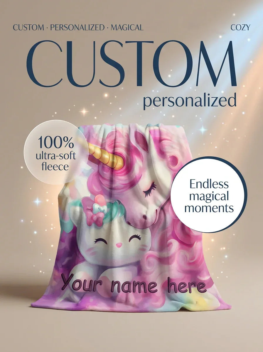 Personalized Unicorn Hello Kitty Fleece Blanket: Custom Name Throw
