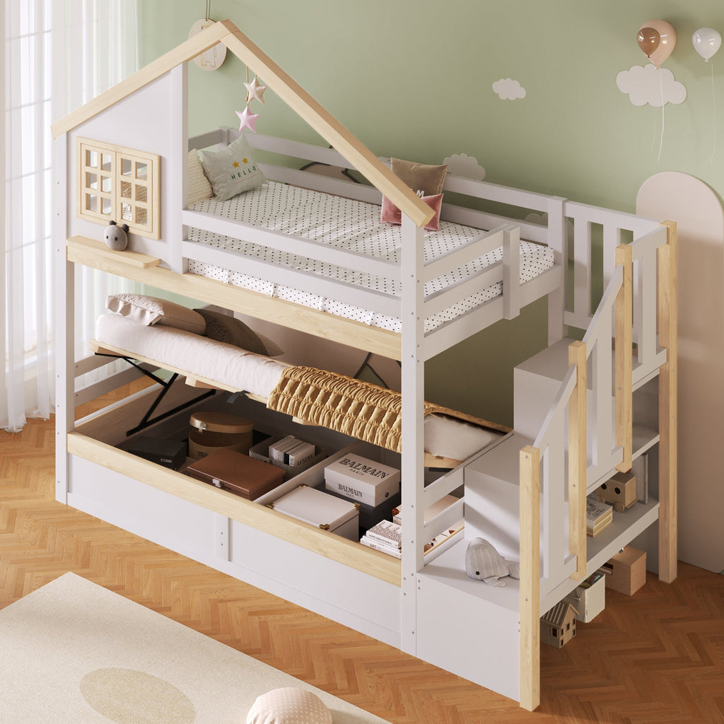 Treehouse Bunk Bed with Lift-Up Storage