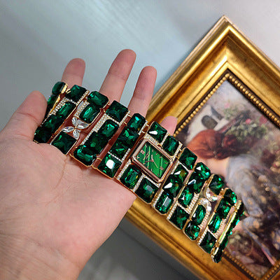 Antique Court Retro Exaggerated Heavy-duty Emerald Luxury Bracelet Watch