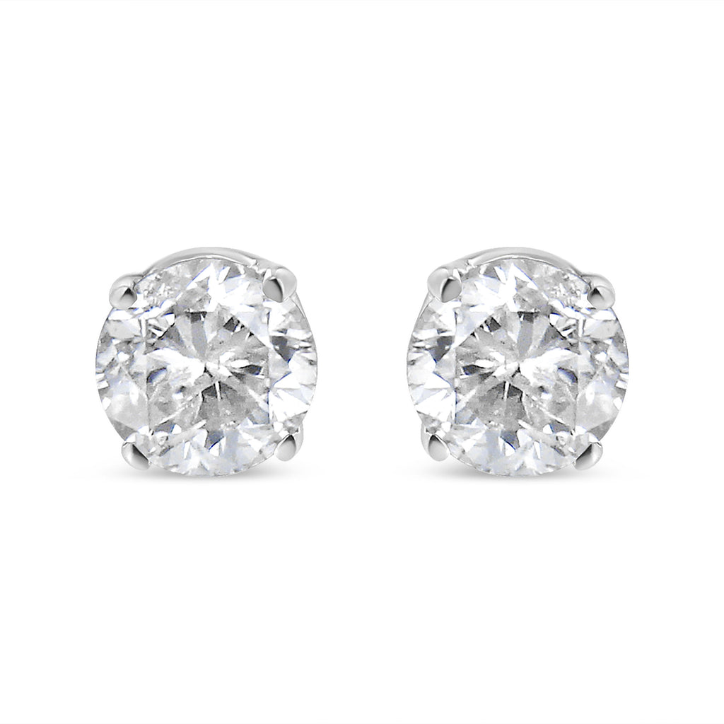 14K White Gold 1/3 Cttw Round Brilliant-Cut Near Colorless Diamond Classic 4-Prong Stud Earrings (J-K Color, I1-I2 Clarity)