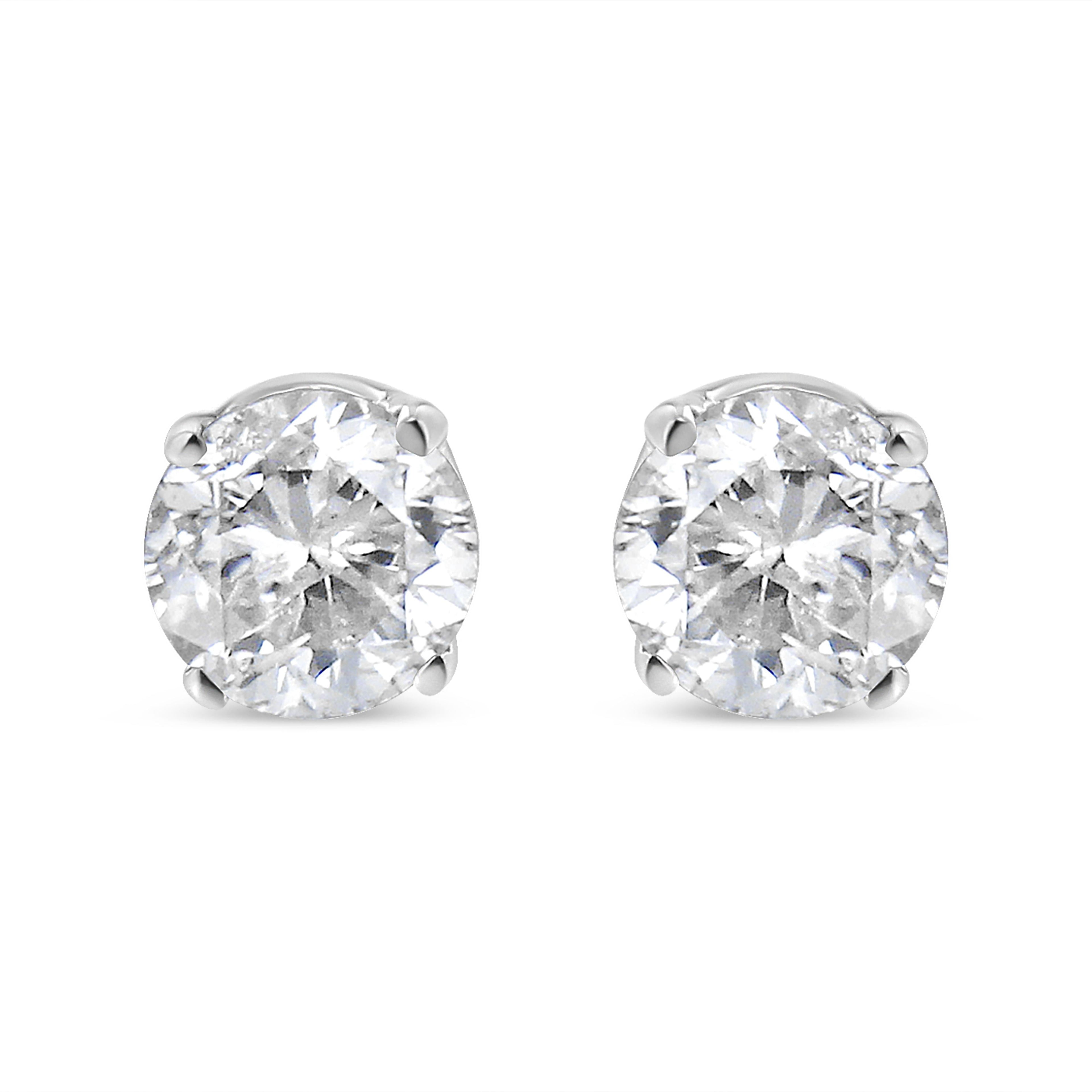 14K White Gold 1/3 Cttw Round Brilliant-Cut Near Colorless Diamond Classic 4-Prong Stud Earrings (J-K Color, I1-I2 Clarity)