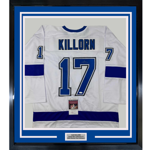Framed Autographed/Signed Alex Killorn 35x39 Tampa Bay White Hockey Jersey JSA COA