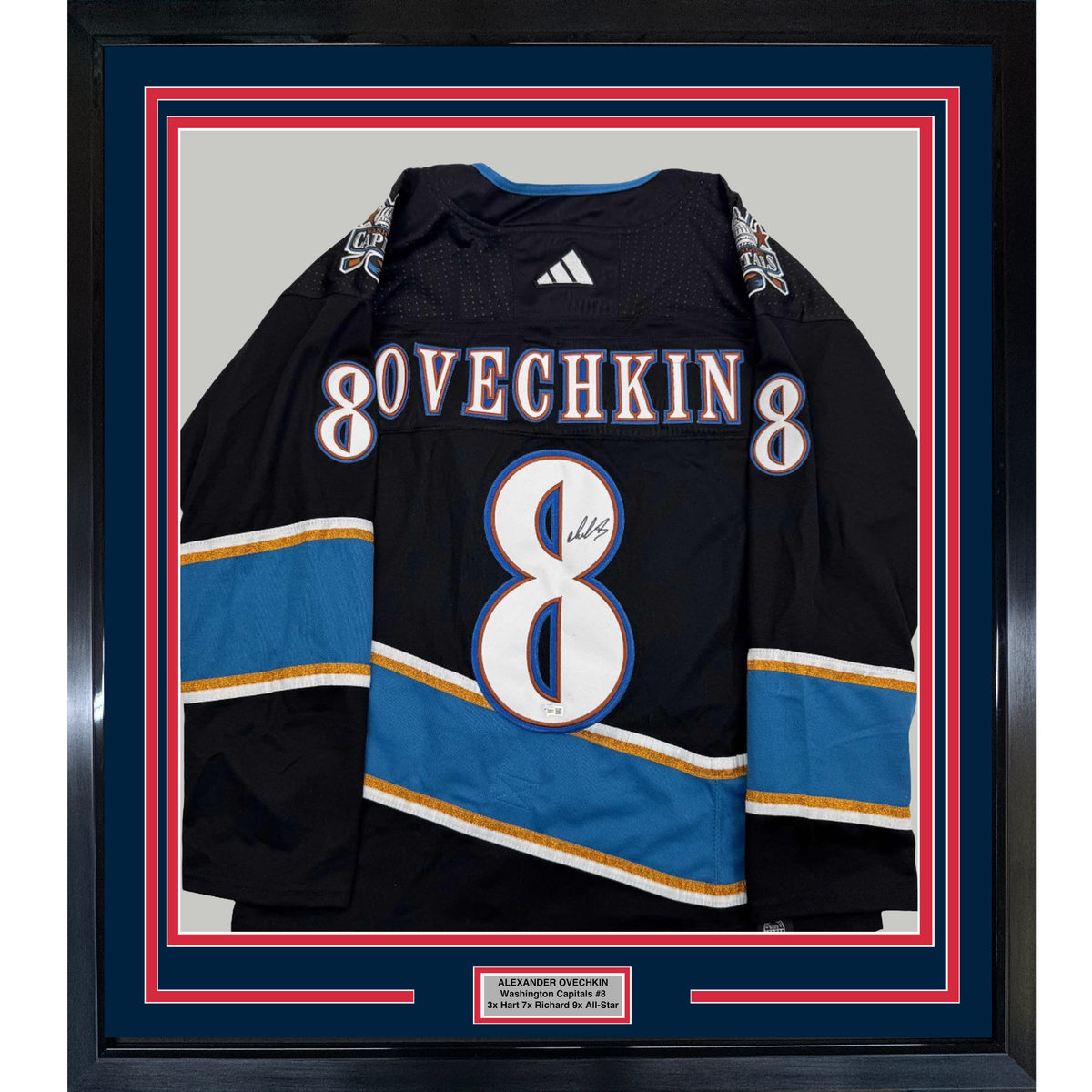 Framed Autographed/Signed Alexander Alex Ovechkin 35x39 Washington Capitals Black Reverse Retro Hockey Jersey Fanatics COA