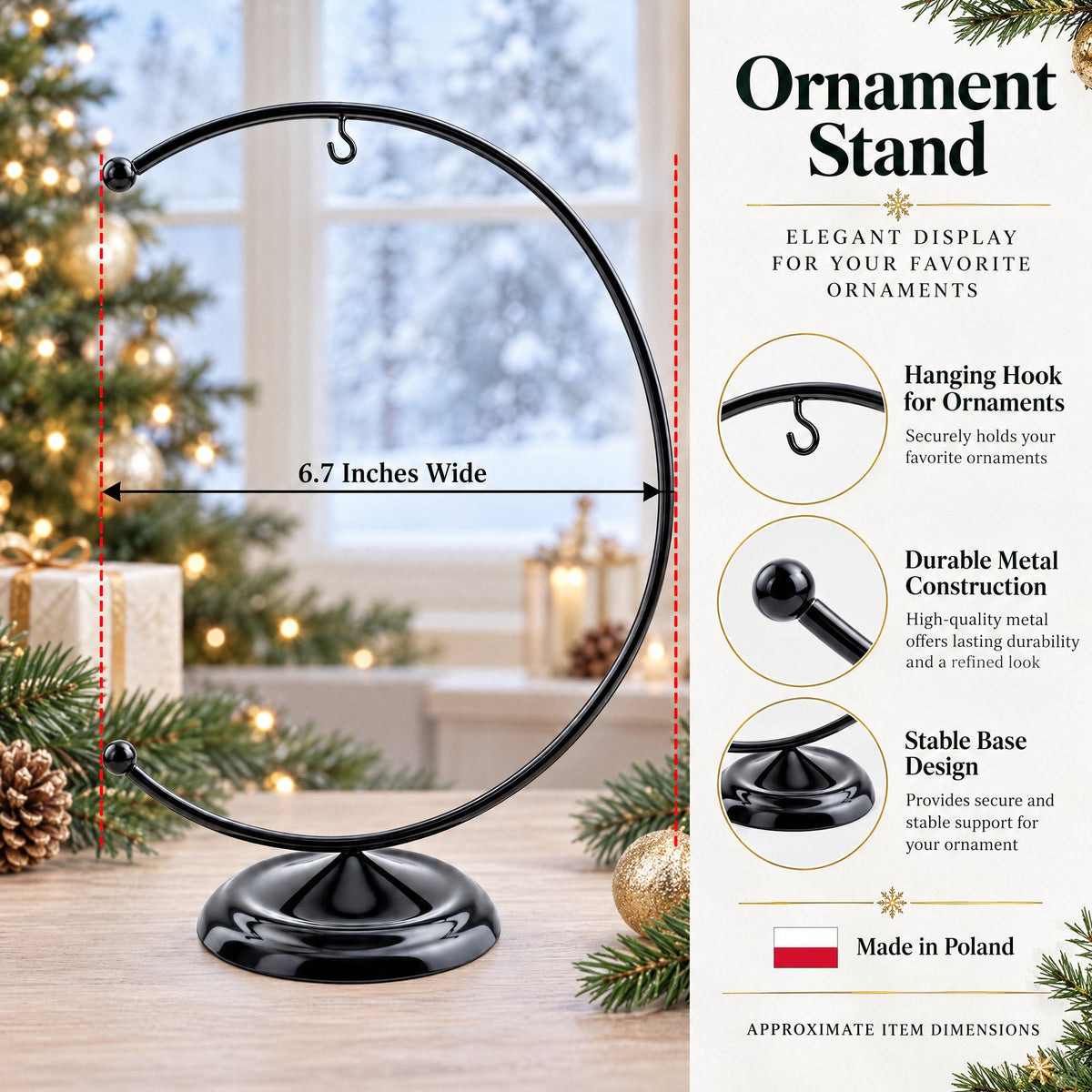 Crescent Moon Black Painted Metal Ornament Display Stand 8.8 Inches