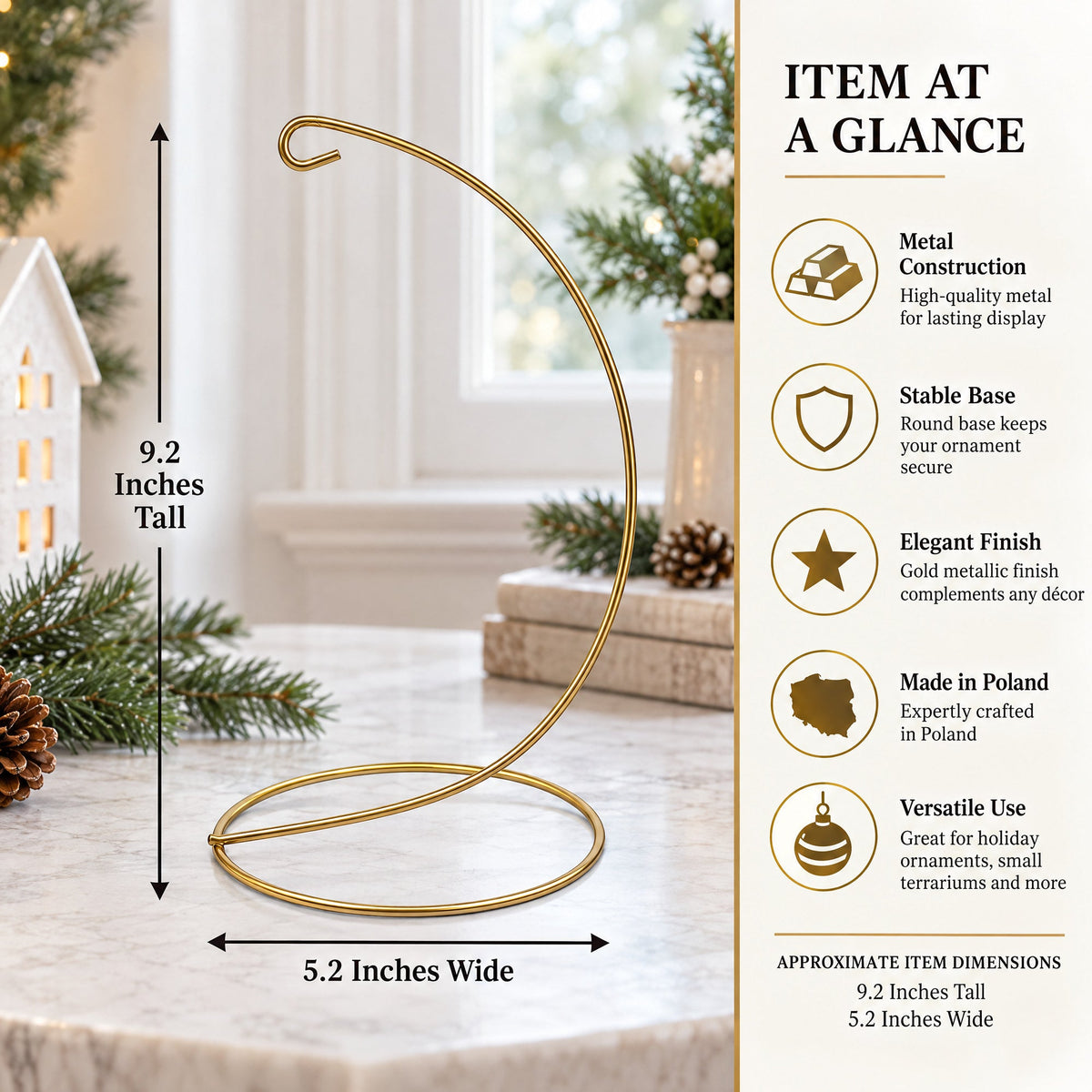 Open Frame Gold Metal Ornament Display Stand 9.2 Inches